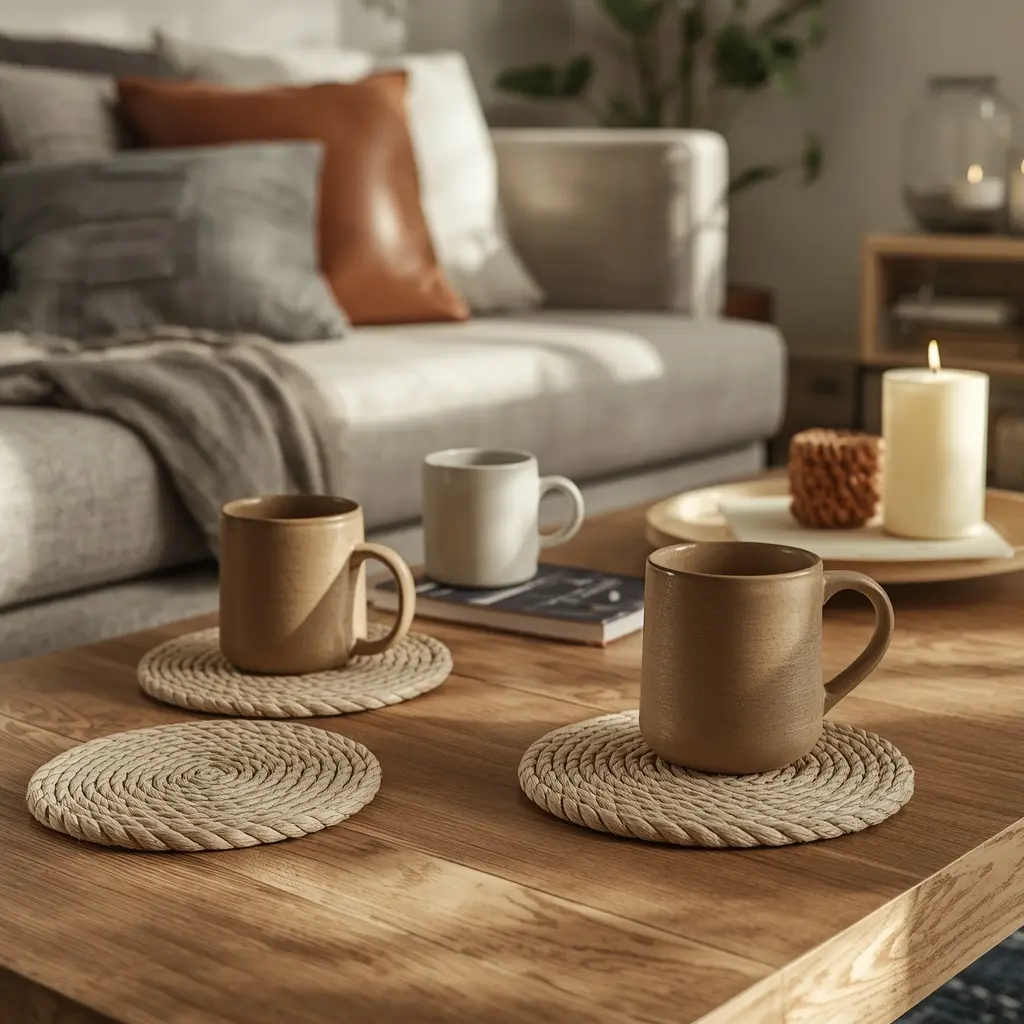Lazebox cotton woven coaster set of 8 for drinks on a coffee table